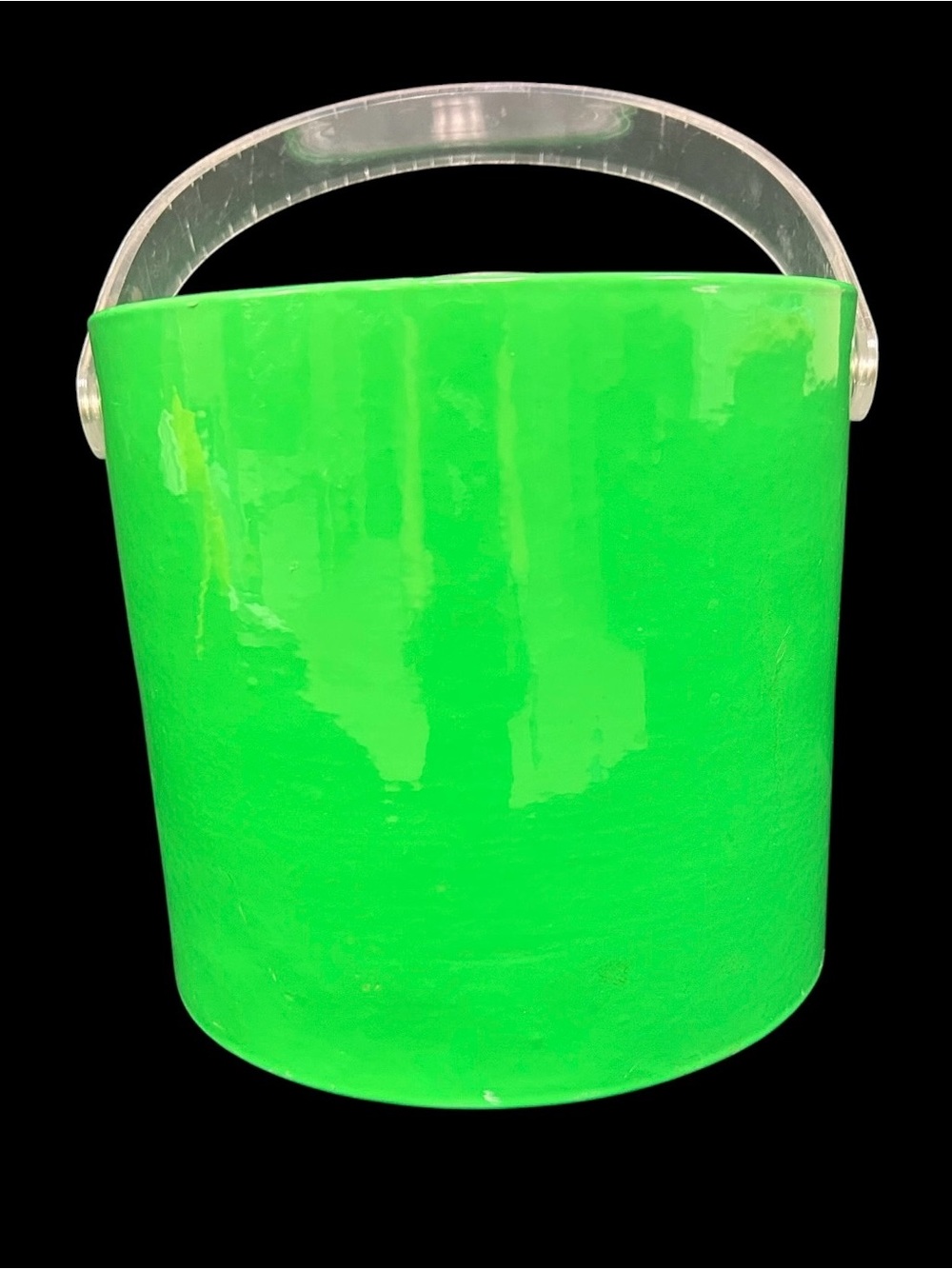 VTG Georges Briard Ice Bucket MCM Green Vinyl Etched Acrylic Lid Signed Barware